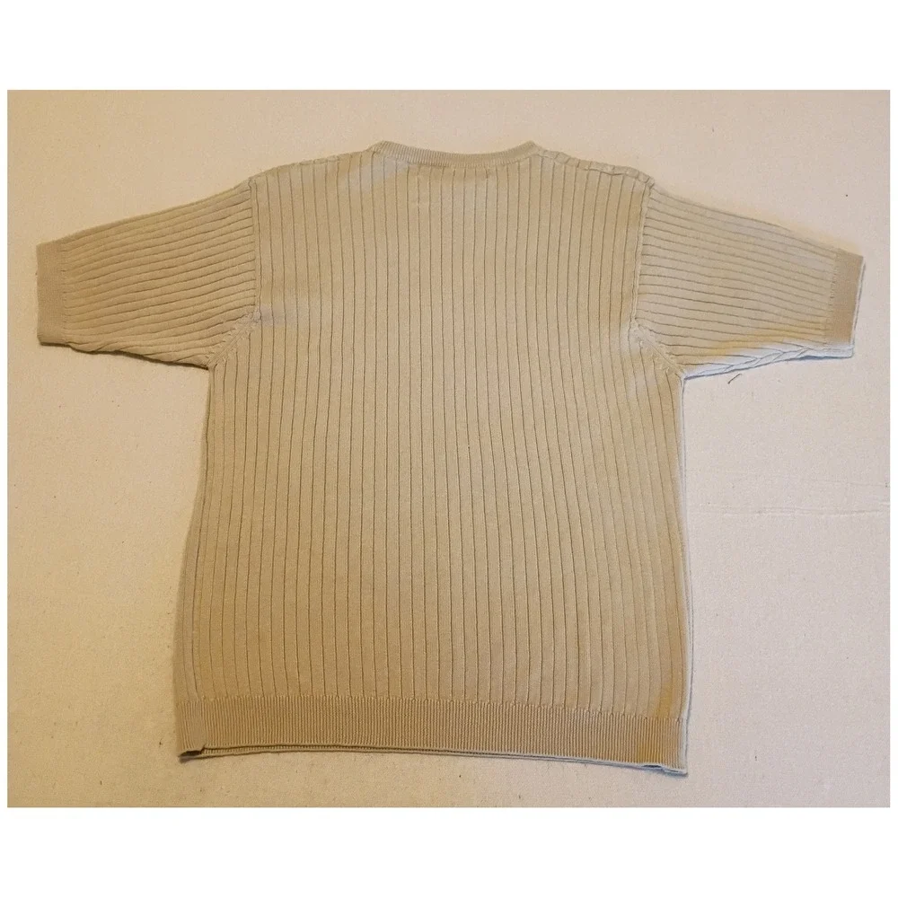 Crystal Kobe Womens Beige Cable Knit Short‎ Sleeve Sweater Crew Neck Tan Large
